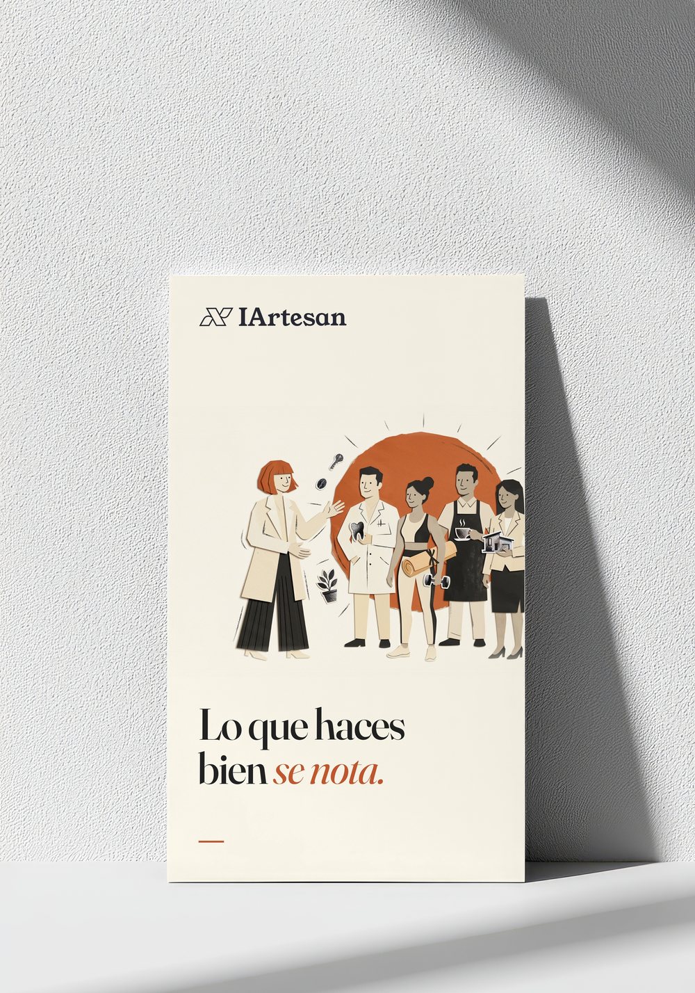 Tarjeta vertical de IArtesan con la ilustración de la marca